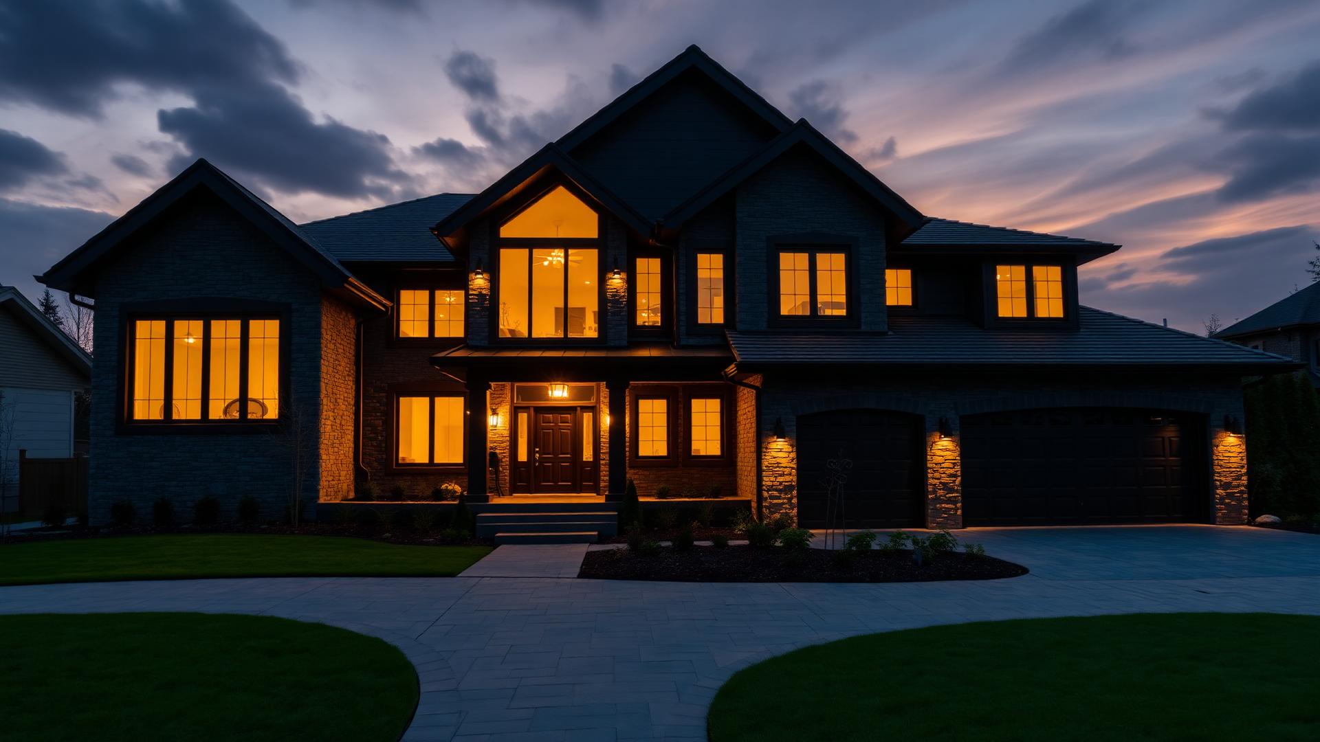 Luxury home exterior at dusk